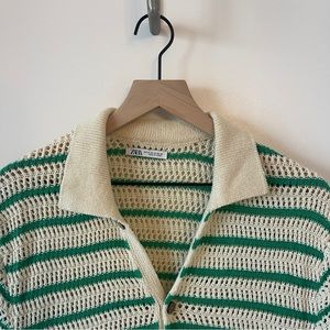 Zara Men's Striped Crochet Knit Shirt in Cream/Green